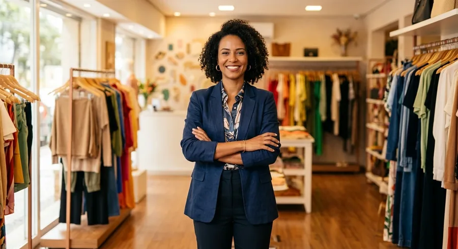 Smiling businesswoman in her clothing store