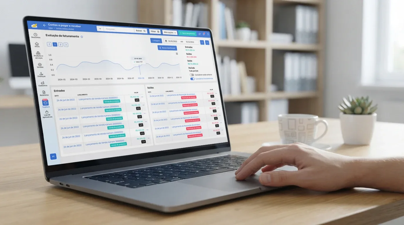 Laptop showing the TagPlus accounts payable and receivable screen