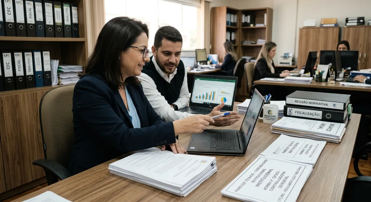 Two colleagues reviewing data on a laptop in an office