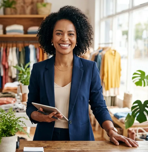Smiling businesswoman in her store