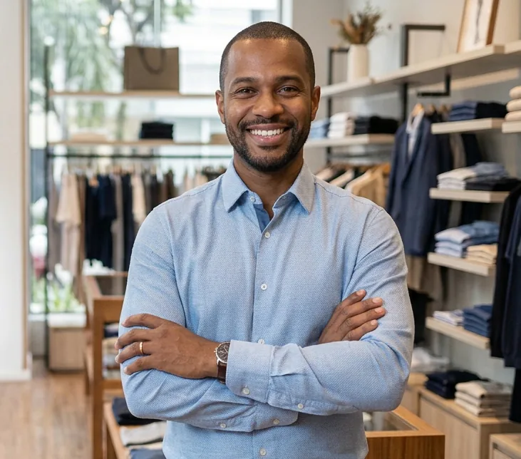 Smiling businessman in his store
