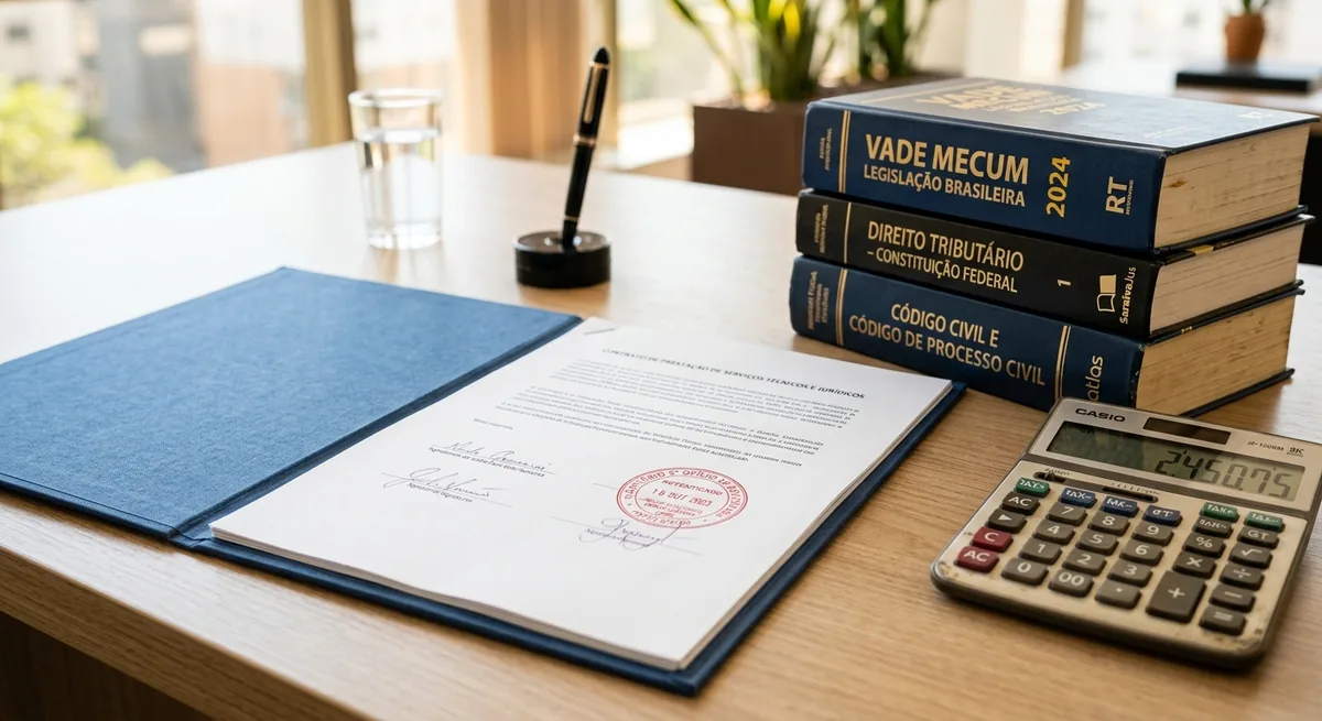 Legislation books and a signed document on an office desk