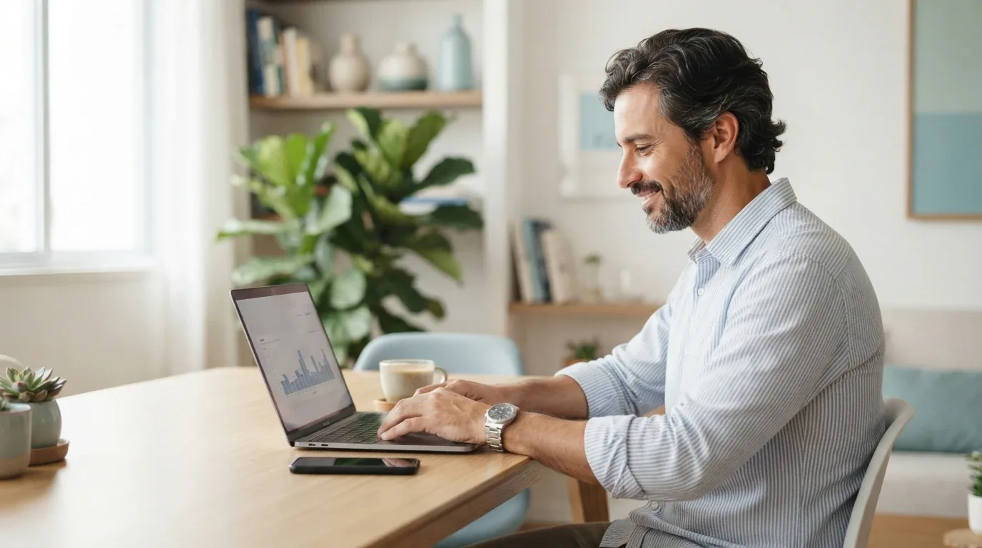 Business owner accessing the online system from his laptop