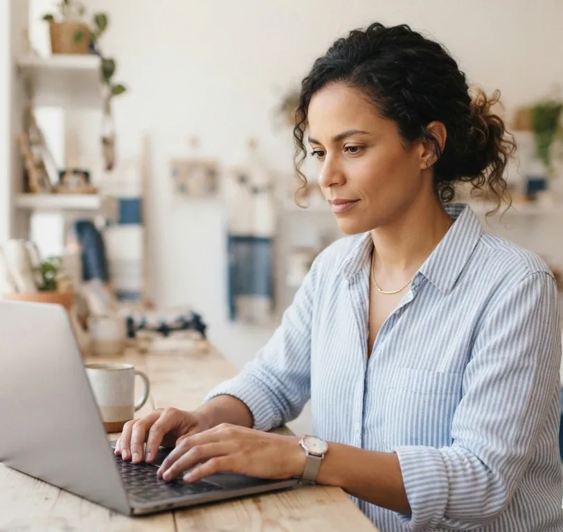 Business owner using the online ERP system on a laptop