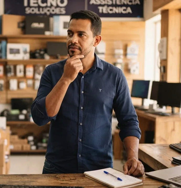 Thoughtful businessman in his store