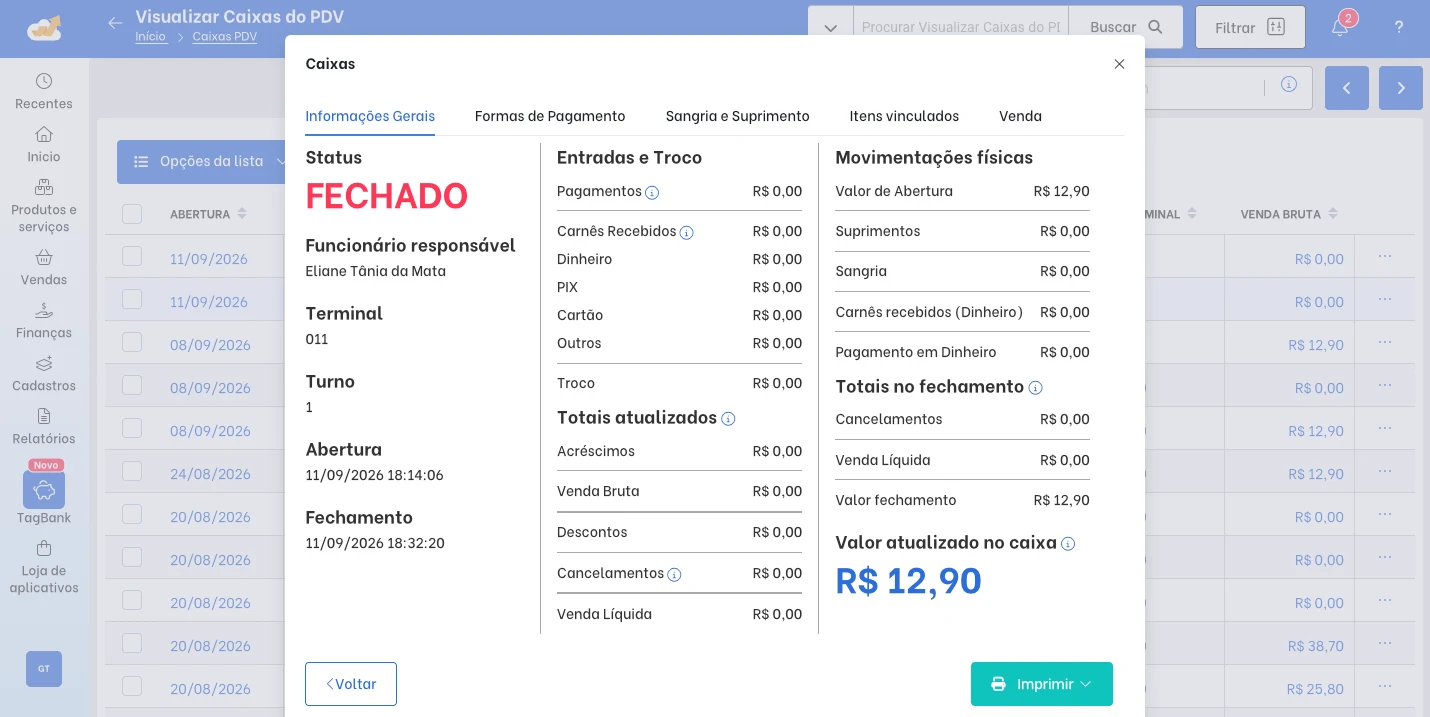POS cash registers screen in TagPlus