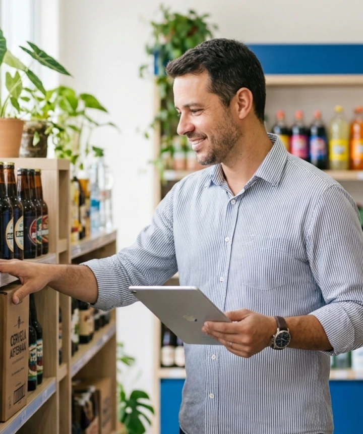 Shopkeeper checking cases of drinks at the distributor